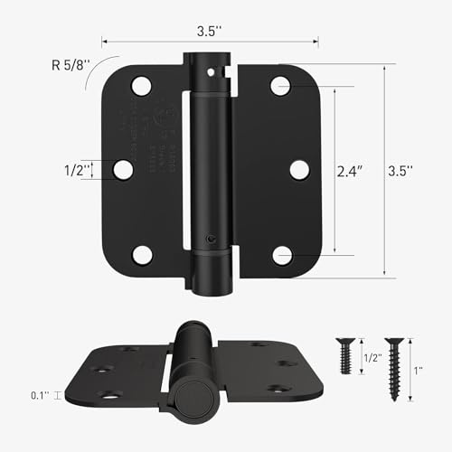 HOSOM Self Closing Door Hinges 3.5 Inch 5/8'' Radius Corners, Spring Hinges for Door, Adjustable Tension for Garage, Front Door, for Left and Right Hand Door, UL Listed, Matte Black 2 Pack - color: Matte Black-5/8'', size: 3.5" 2 Pack
