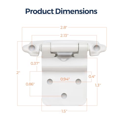 White Cabinet Hinges, 3/8 Inch Inset, 4 Pack(2Pairs) - color: White