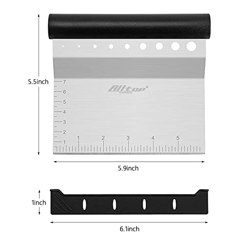 ALLTOP Bench Scraper & Chopper with Herb Stripper,Stainless Steel Multipurpose Kitchen Baking Tool for Bread Dough Pastry Cake -Leaf Remover with Plastic Handle &Upgraded Protective Cover - color: Black Plastic Handle