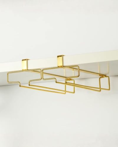 LINFIDITE Gold Under Cabinet Wine Glass Holder, 2 Pack, Space Saving, Easy Installation, Anti-Skid, Compact Design, Sturdy Materials, Affordable Gift - color: Gold, size: Shelf Thickness Under 0.98in