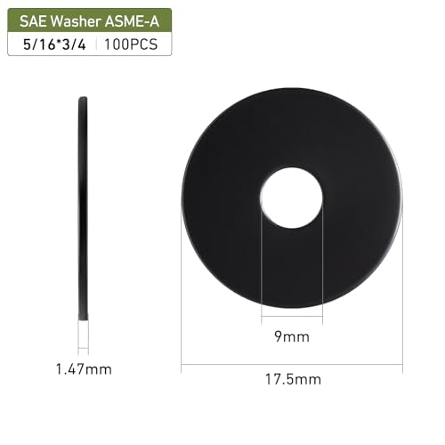 100PCS 5/16" x 3/4" Flat Washers, Black Oxide 304 Stainless Steel 18-8, 5/16" ID x 3/4" OD Hardware Washers for Screws Bolts - color: Black, size: SAE 5/16