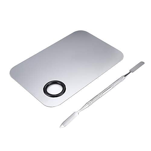 2 Pcs Stainless Steel Cosmetic Makeup Palette, Professional Cosmetic Mixing Makeup Palette Spatula Makeup Artist Tool, Beauty Salon Color Cream Mixing Palette With A Spatula Makeup Nail Art Palette - size: 2PCS