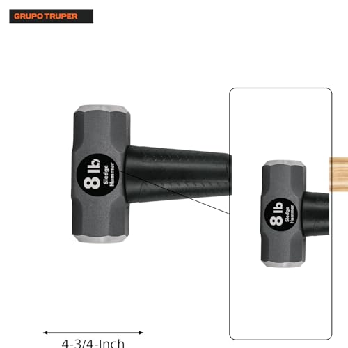 Truper 8 lb Sledge Hammer, 16-Inch American Hickory Wood Handle, Double-Faced Forged Steel Head, Heavy-Duty Compact Demolition and Construction Tool (Model MD-8H-16/33187) - size: 8-Pound Sledge Hammer, style: Hickory Handle