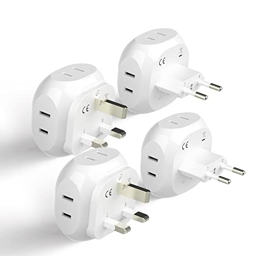 Ceptics Europe Travel Adapter Plug Set Schuko - 4 Input - Ultra Compact - Light Weight Type C, Type G - USA to Any Type C, G Countries UK, Ireland, Germany, France - 4 Pack (PT-9C-7-4PK),White - size: 4 Pack, style: Type C , G - Europe 2 pack set