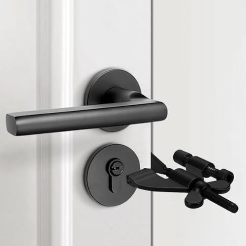 Black Adjustable Heavy Duty Portable Door Lock,No Drill - color: Black