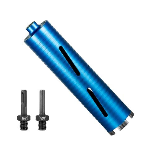 SALI Diamond Core Drill Bits 2 1/2" Diameter 10"/254mm Drilling Depth 5/8-11" Thread Core Bit Turbo Laser-Welded Segments for Cured Concrete with Brick, Block, Masonry, with Two Adapters - size: 2 1/2 inch