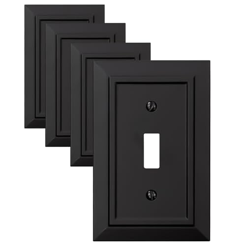Classic Architecture Wall Plates,Light Switch covers, Electrical Outlet Covers, Duplex receptacle wall plates,Mid Size Bamboo Fiber Material Switch plates Matte Black (1 Gang Toggle 4PK) - style: 1 Gang Toggle 4PK