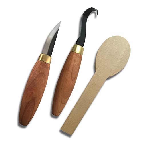 FLEXCUT Wood Carving Tools |Spoon Carving Tools for Beginners and Professionals | Includes Stub Sloyd, Bevel Sloyd Hook Knife & Spoon Blank | 1095 High Carbon Steel Blade | KN70 | Made in the U.S.A.