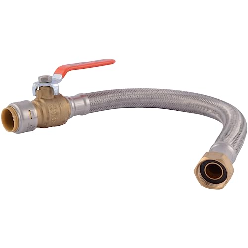 SharkBite Max 3/4 Inch Ball Valve x 3/4 Inch FIP x 18 Inch Stainless Steel Braided Flexible Water Heater Connector,Push to Connect Brass Plumbing Fitting,PEX Pipe, Copper, CPVC,PE-RT,HDPE,UR3088FX18BV - size: 3/4 in.