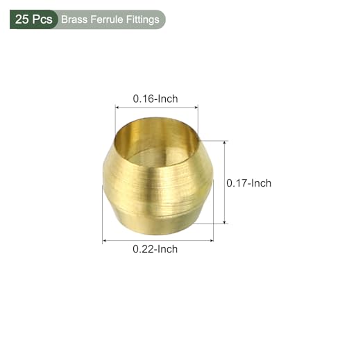 YOKIVE 25 Pcs Brass Ferrule Fittings, Compression Sleeves Ferrule Ring Assortment Kits, Great for Air Water Tubes (Brass Tone, 4mm Hole ID) - size: 4mm