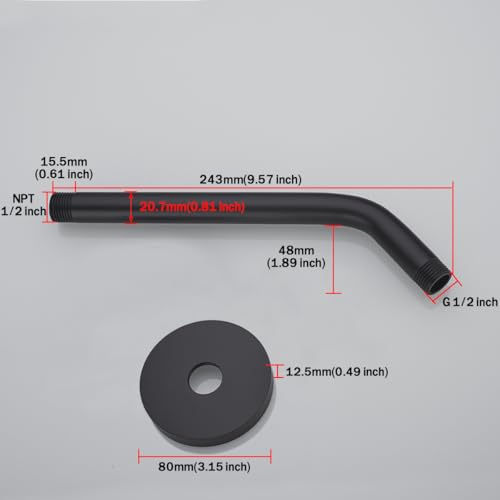 RANDOM Matte Black Shower Arm with Flange,10 Inch Rain Shower Head Extension Arm.RD91018-10-MB - color: 10″ Matte Black(Round Flange)