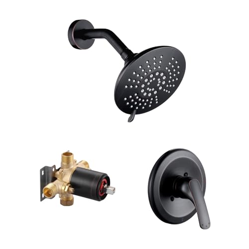 Shower Faucet with Valve, Bathroom Shower Faucet Kit, Solid Brass Shower Head Faucet Set Complete, Single Handle Rain Shower Head Trim Kit for Bathroom, Oil Rubbed Bronze - color: Oil Rubbed Bronze