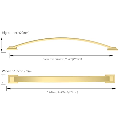 Amerdeco 10 Pack Brushed Gold Cabinet Pulls 7.5" - color: Brushed Gold, size: 7.5" hole center