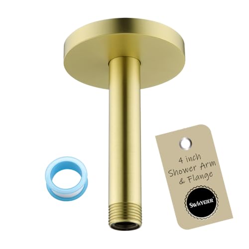 Wall Mounted Stainless Steel Shower Arm Shower Head Extension Pipe Bathroom Accessories 4 Inch Brushed Gold,SW-RD91038-4BG. - color: Circular Flange-4" Brushed Gold