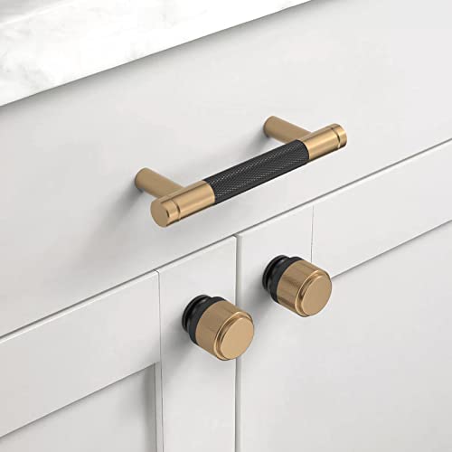 Asidrama 10 Pack 3 Inch(76mm) Matte Black and Champagne Bronze Cabinet Pulls Knurled Cabinet Handles Cupboard Handles Kitchen Cabinet Hardware for Cupboard Drawer Pulls - color: Black-Champagne Bronze, size: 3" Hole Center, style: 10 Pack