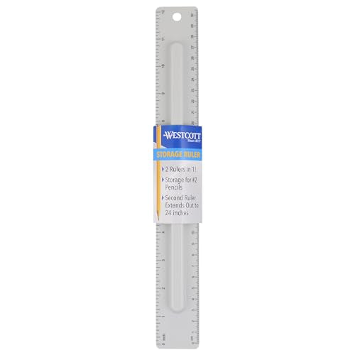 Westcott 17355 12-Inch Ruler Set with Pencil Storage, Innovative Design for Easy Measuring and Organization at School or Office, 2-Piece Set - size: 12" Pencil Storage