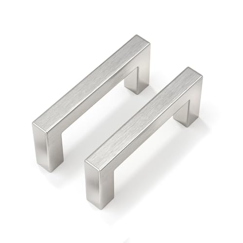 Goldenwarm Brushed Nickel Cabinet Pulls 20 Pack 3 Inch, Square Drawer Handles, Stainless Steel, Screws Included, Silver Kitchen Hardware for Cupboard Closet Furniture Upgrade - size: 3In(76MM) Hole Centers
