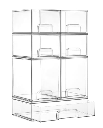 Vtopmart Clear Stackable Storage Drawers Set of 7, Plastic Organizer Bins - style: 4 Small+2 High+1 Wide