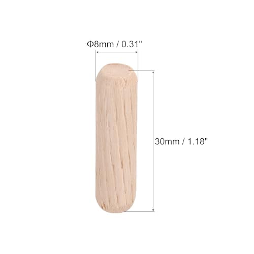 uxcell Wooden Dowel Pins 30pcs 8x30mm(0.31"x1.18") Fluted Beveled Ends Wood Dowel Pegs Dried Hardwood for Woodworking Furniture Shelf - size: 8x30mm(0.31"x1.18")