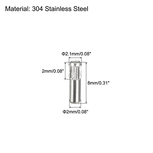 uxcell 2x8mm 304 Stainless Steel Dowel Pins, 50Pcs Knurled Head Flat Chamfered End Dowel Pin, Wood Bunk Bed Shelf Pegs Support Shelves Fasten Elements - size: 2x8mm