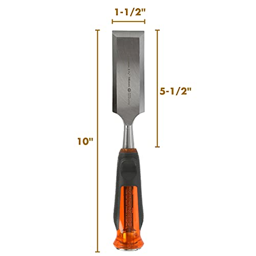 Buck Bros. 74818 1-1/2 Inch Wood Chisel, Full Tang Wood Carving Tools, Woodworking Tools for Carpentry, Trim Work, and DIY Projects, Hardened Steel Blade, Beveled Edge, Durable Non-Slip Handle - size: 1-1/2 Inch