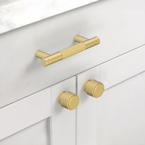 Asidrama 10 Pack 3 Inch(76mm) Brushed Gold Kitchen Knurled Cabinet Handles, Cabinet Pulls Kitchen Cabinet Hardware for Cupboard Drawer Pulls - color: Brushed Gold, size: 3" Hole Center, style: 10 Pack