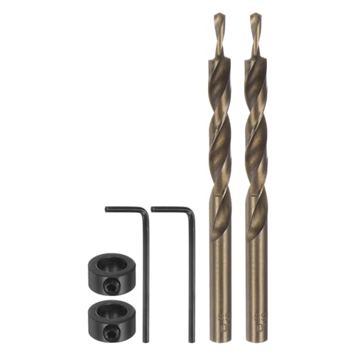HARFINGTON 2pcs Pocket Hole Drill Bit 5/16" Dia 5/32" Tip Round Shank Replacement Twist Step Drill Bit with M8 Depth Stop Collar and Wrench for Woodworking - size: 5/32"