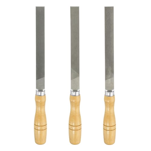 HARFINGTON 3pcs Flat Cut File 6" Double Cut Teeth High Carbon Steel Hand Rasp File with Wood Handle for Metal Wood Deburring Removing - size: 6"