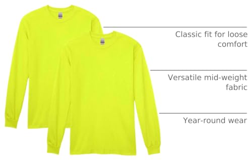 Gildan Adult Heavy Cotton Long Sleeve T-Shirt, Style G5400, 2-Pack - color: Safety Green, size: Small