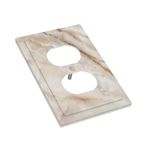 Beige Marble Pattern Outlet Covers Light Switch Cover Modern Wall Plate Decorative Duplex Receptacle Switch Plates Electrical Outlet Faceplate for Bathroom Kitchen Bedroom 5" x 3" - size: Duplex Outlet Covers