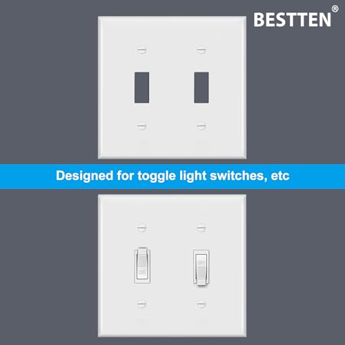 BESTTEN Double Toggle Switch Cover Plate, 2-Gang Light Switch Wall Plate - size: 2 Gang 2 Pack