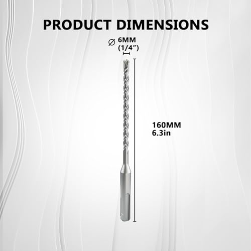 CATITO 1/4" x 6.3" SDS Plus Rotary Hammer Drill Bit, Professional Masonry Drill bit for Bricks, Cement Walls, and Concrete - size: 1/4 inch（6mm）, style: Length: 6.3"（160mm）