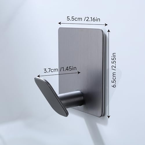 DELITON Towel Hooks for Bathrooms - 4 Pack Adhesive Wall Hooks Heavy Duty No Damage, Coat Robe Sticky Hooks for Hanging Waterproof SUS304 Stainless Steel, Grey - color: Gray