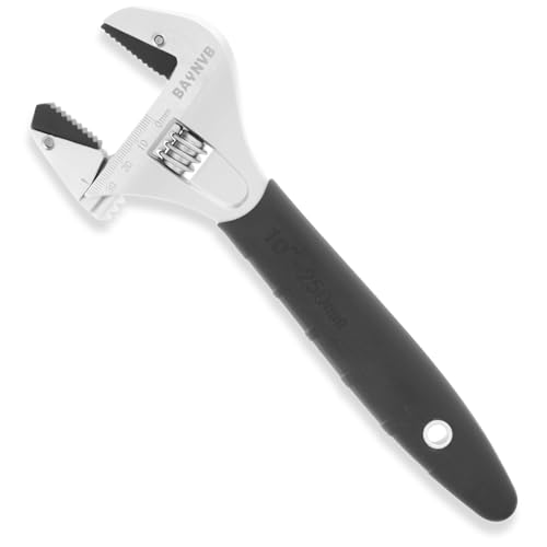 10 inch Adjustable Wrench with Serrated Self-tightening Jaw, 30mm Wide Jaw Opening Wrench for Plumbing, Automotive, Industrial - size: 10 Inch