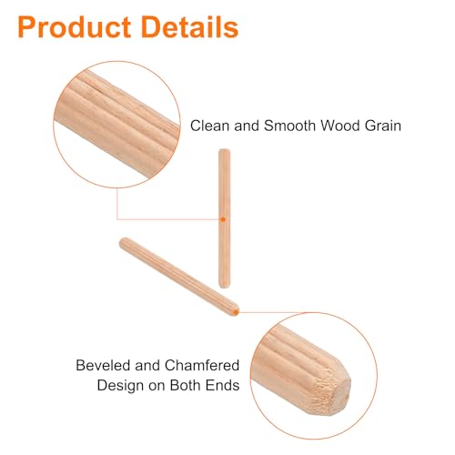 uxcell 100Pcs 1/5" x 2-3/8" Wooden Dowel Pins, Wood Dowels Rods, Furniture Woodworking Grooved Fluted Pin, Wooden Dowels Fluted for Craft, DIY Projects - size: 1/5" x 2-3/8"