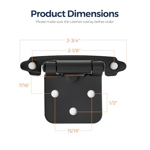 Ravinte Matte Black Cabinet Hinges, 1/2 Inch Overlay, 4 Pack (2 Pairs) - color: Black