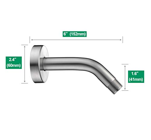 Purelux Shower Arm 6 Inch Universal Replacement Water Outlet PJ0602 Made of Stainless Steel, Brushed Nickel, Shower Arm and Flange Included - color: Brushed Nickel, size: 6 Inches