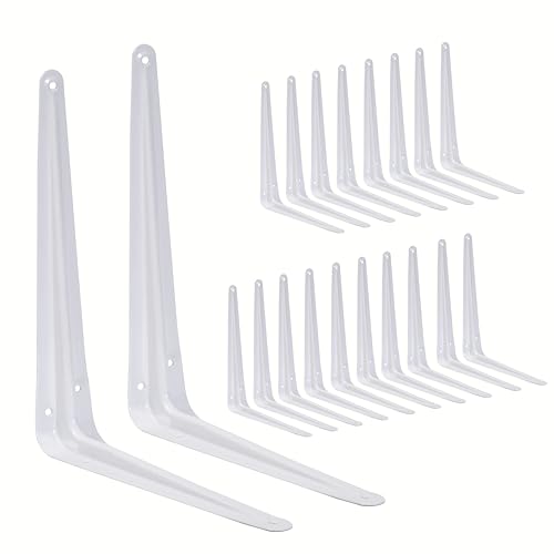 20 Pack Shelf Brackets 10 Inch, White Metal Brackets for Shelves, L Shape Shelving Brackets (White, 10" x 8") - color: White, size: 10" x 8"