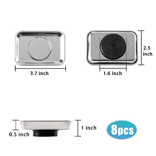 8 Pieces Rectangle Magnetic Trays Set Stainless Steel Magnet Tool Tray Parts Holder for Screws, Sockets, Bolts, Pins, Mechanic's and Automotive - size: 8 Pieces Set (3.7" x 2.5")