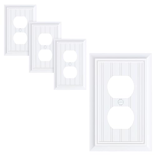 4-Pack Classic Beadboard Natural Bamboo Fiber Duplex Outlet Cover Plate, - color: Pure White, size: 1 Duplex 4PK