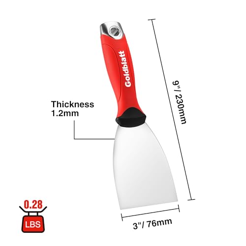 Goldblatt 3" Putty Knife, Stainless Steel Scraping Paint, Putty Knife Scraper with Hammer End, Soft Grip, Perfect for Drywall Repairing and Finishing - size: 3 Inch