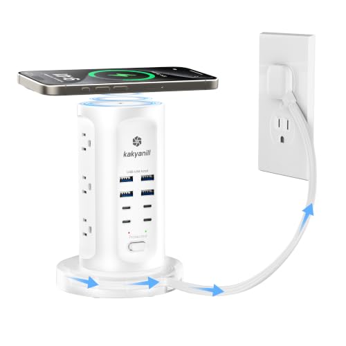 Kakyanill 30W USB Charging Station, Power Strip Tower with 9 AC 8 USB - color: White&Grey