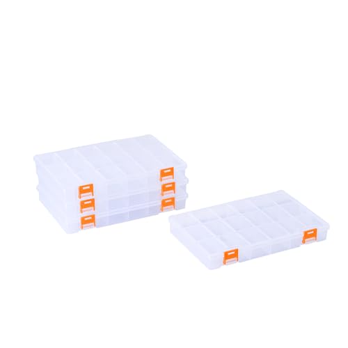 4 Pack 18 Grids Clear Plastic Storage Box with Dividers, Transparent Organizer Container Case for Small Parts, Bead, Button, Jewelry, Diamond, Craft Supplies,Sewing Kit, DIY Accessories - size: 18 Grids