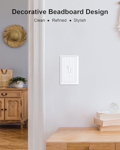 2-Pack Beadboard Bamboo Fiber Single Toggle Light Switch Cover Plate - color: Pure White, size: 1 Toggle 2PK