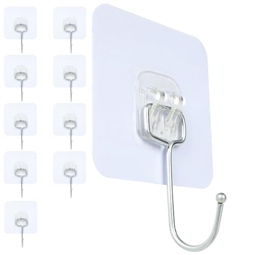 Adhesive Hooks,Towel Coat Hooks for Hanging,Wall Sticker,10Packs,13lb(Max)