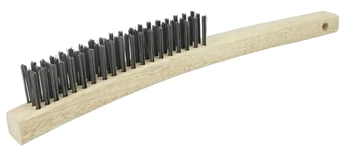Weiler 44053 Hand Wire Scratch Brush, .012 Carbon Steel Fill, Curved Handle, 3 x 19 Rows (Pack of 12) - size: 14" x 7/8", style: Pack of 12