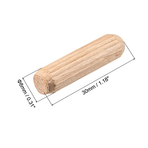 uxcell Wooden Dowel Pins 36pcs 8x30mm(5/16" x1-1/4) Fluted Beveled Ends Wood Dowel Pegs Kiln Dried Hardwood for Woodworking Furniture Shelf - size: 8x30mm