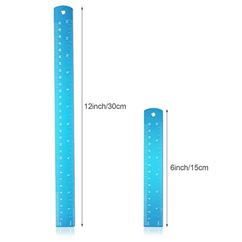 EBOOT 2 Pcs Stainless Steel Rulers Metal, Blue, 12 Inch, 6 Inch Style