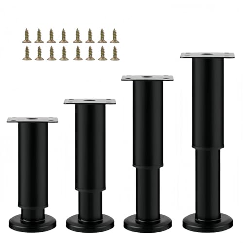 4Pcs Black Adjustable 7.08-12.2 Inch Metal Furniture Legs for Cabinet Sofa - color: Black, size: 7.08"-12.2"-Set of 4