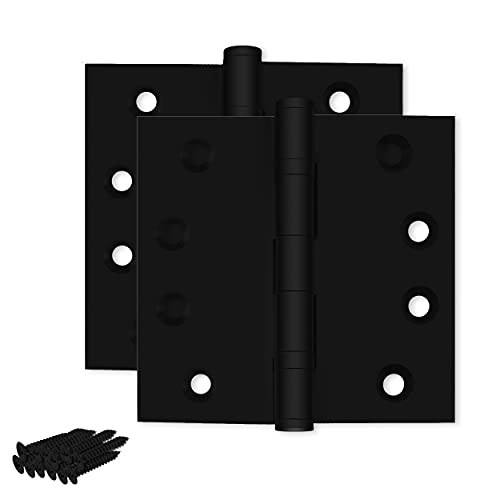 Black Heavy Duty Door Hinge Matte Black Ball Bearing 4x4 Inch Heavy Duty - Set of 2 Solid Brass Matte Black Door Hinges (Flat Black) - color: Flat Black